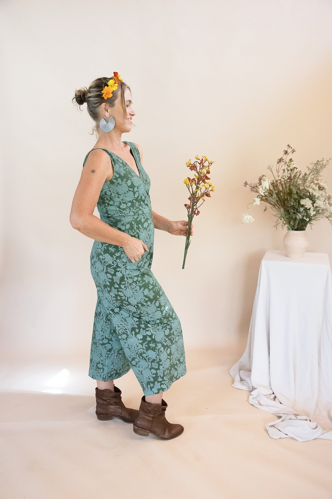 Wide Leg Jumpsuit - Marigold Connection Print