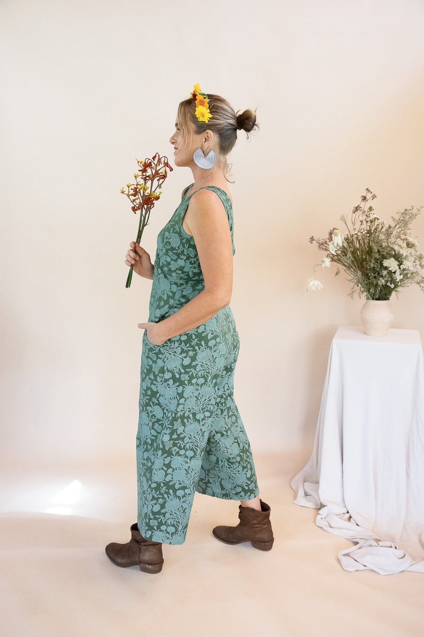 Wide Leg Jumpsuit - Marigold Connection Print