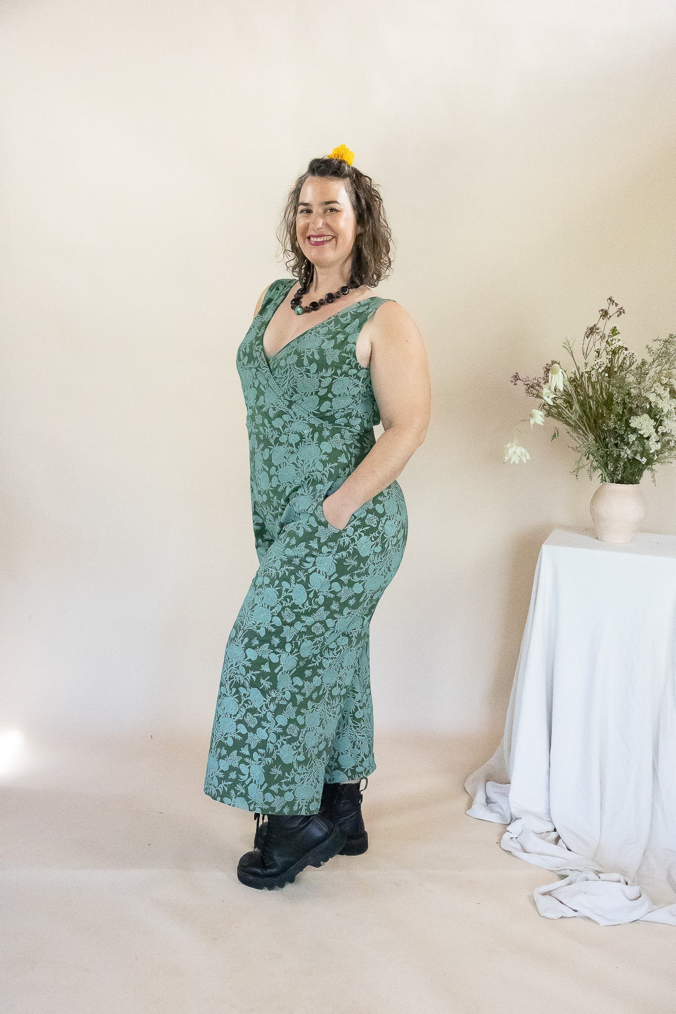 Wide Leg Jumpsuit - Marigold Connection Print