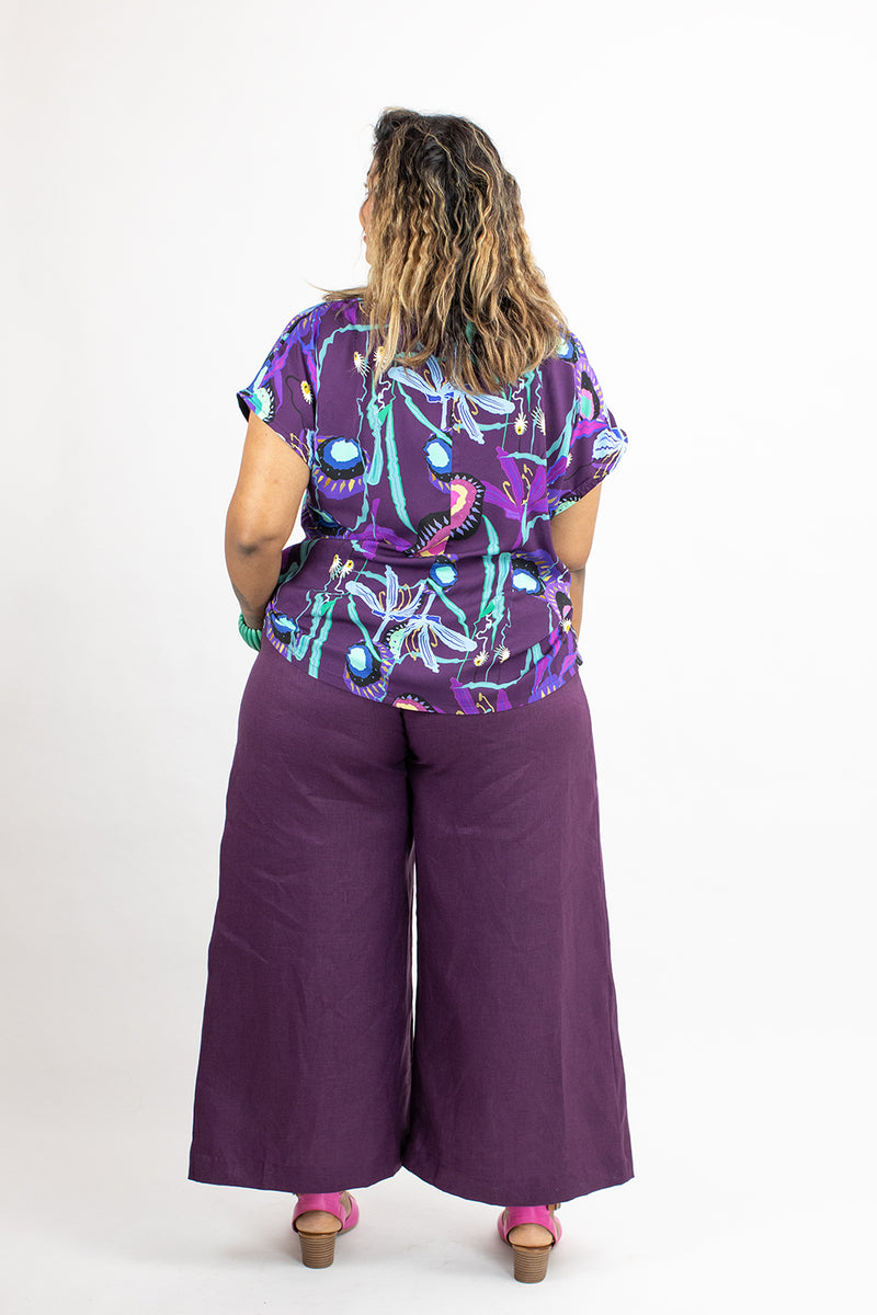 Sidewalk Pants - Slightly Cropped - Purple Linen