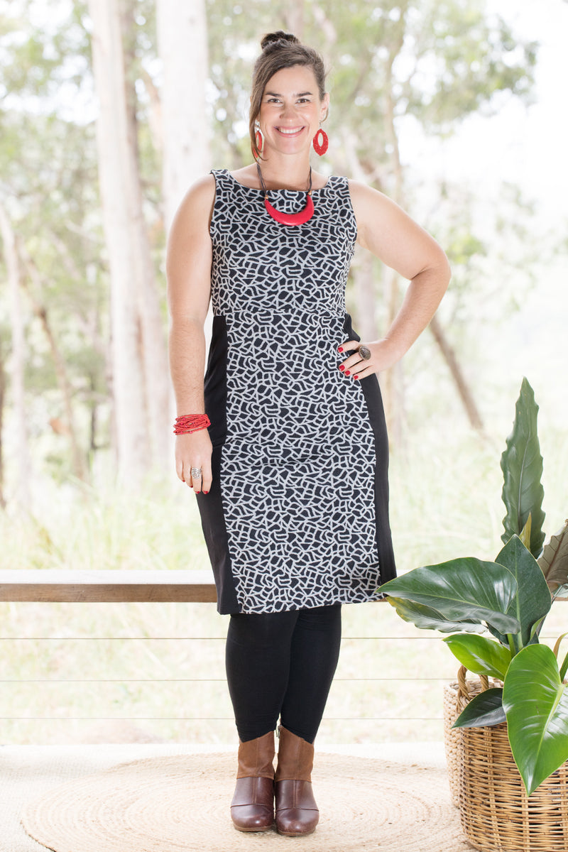 Snowdrop Dress - Merino - Squiggle in Black and Grey